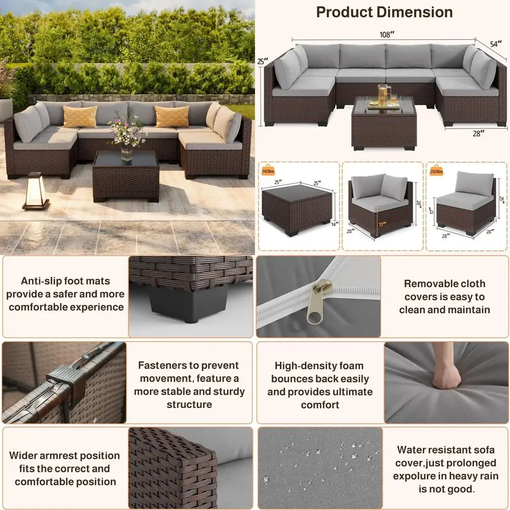 7-Piece Patio urniture Set, Outdoor Sectional Couch with Water-Resistant Cushions & Coee Table, PE Rattan Outdoor Patio Soa Set
7-Piece Patio urniture Set, Outdoor Sectional Couch with Water-Resistant Cushions & Coee Table, PE Rattan Outdoor Patio Soa Set