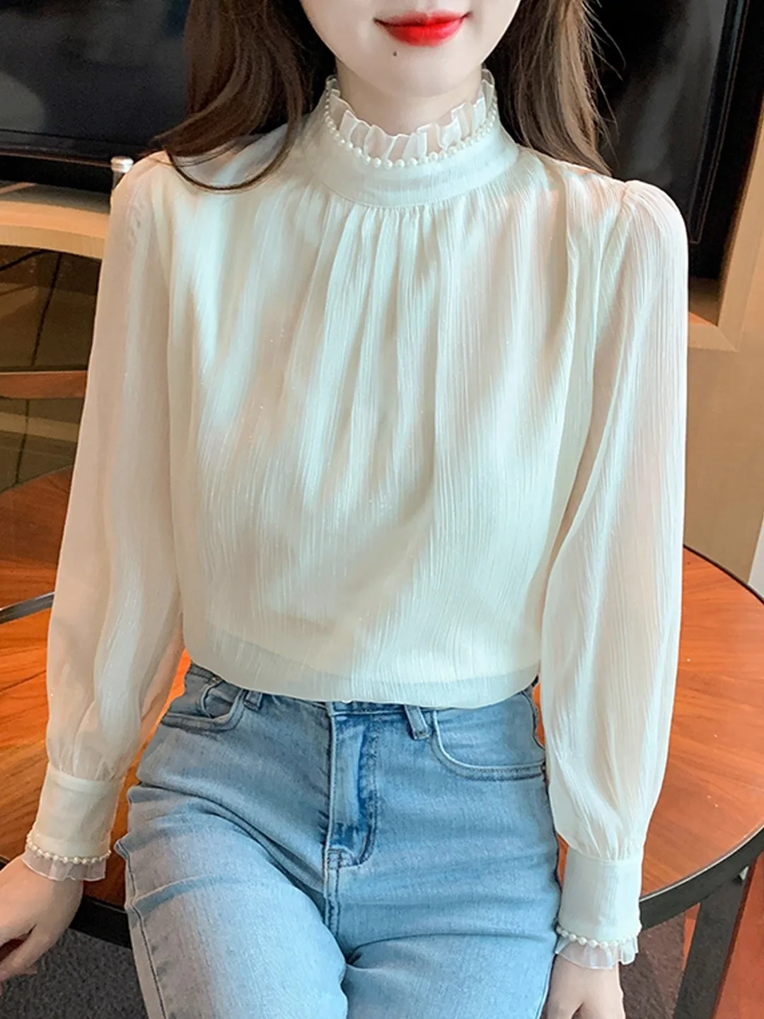 Women's Loose Bubble Sve Chiffon irt Stand Collar Pearl Splicing Faionable Top Sweet Sle Spring Autumn New Arrival
Women's Loose Bubble Sve Chiffon irt Stand Collar Pearl Splicing Faionable Top Sweet Sle Spring Autumn New Arrival