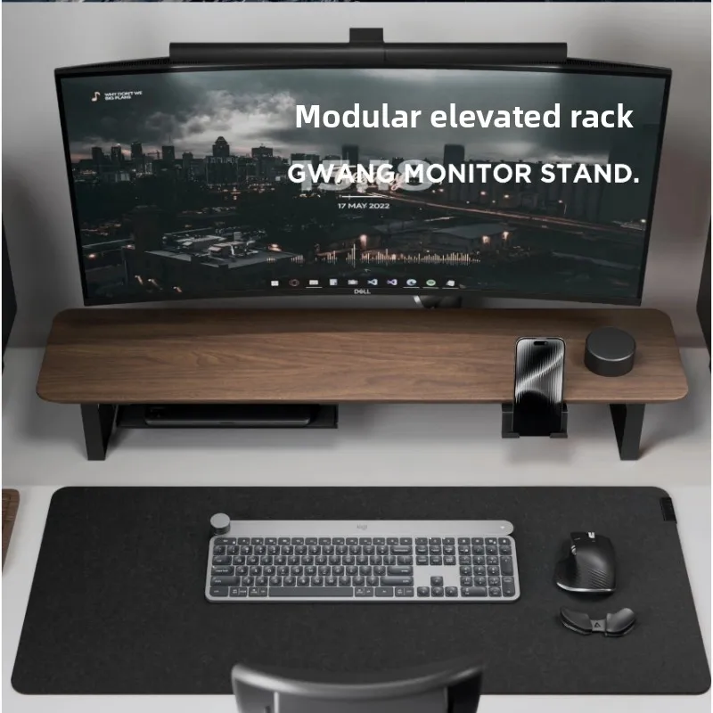 GWMSAC Black Walnut Modular Monitor Riser 2 Layers Desktop Organizer Solid Wood Computer Shelf Ergonomic Workspace Solution
