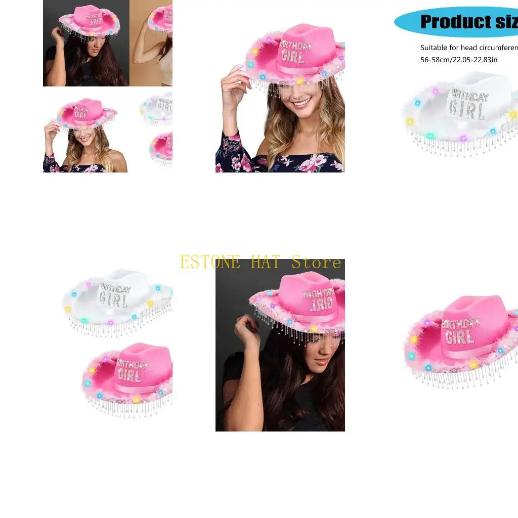 49MF Celebration LED Cowgirl Hat with Tassels Rhinestones Letter Cowgirl Hat for Birthdays and Theme Event 
49MF Celebration LED Cowgirl Hat with Tassels Rhinestones Letter Cowgirl Hat for Birthdays and Theme Event
