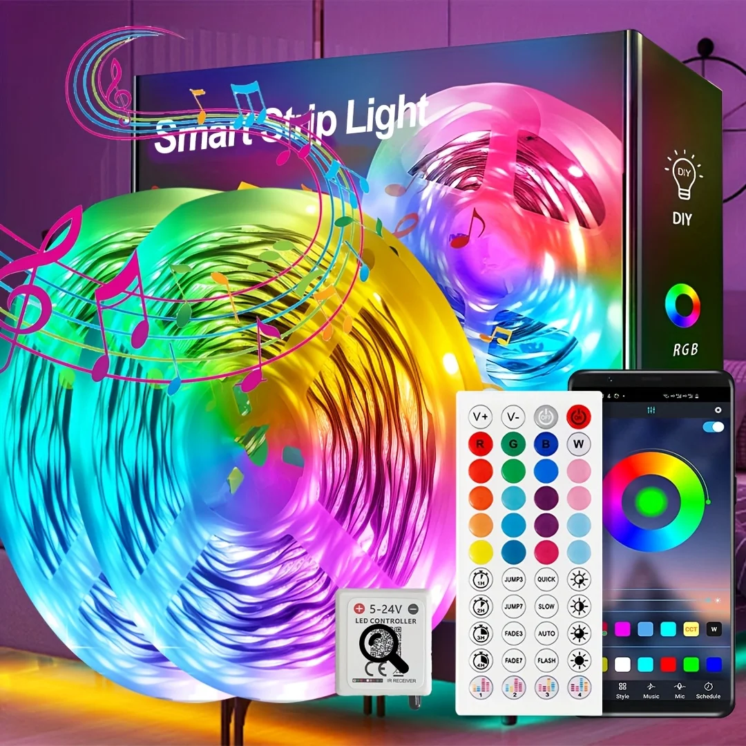 5-40M Smart RGB LED Strip Lights with Music Sync App & Remote Control - 16 Million Colors DC24V Durable LED Lights for Room Deco
5-40M Smart RGB LED Strip Lights with Music Sync App & Remote Control - 16 Million Colors DC24V Durable LED Lights for Room Deco