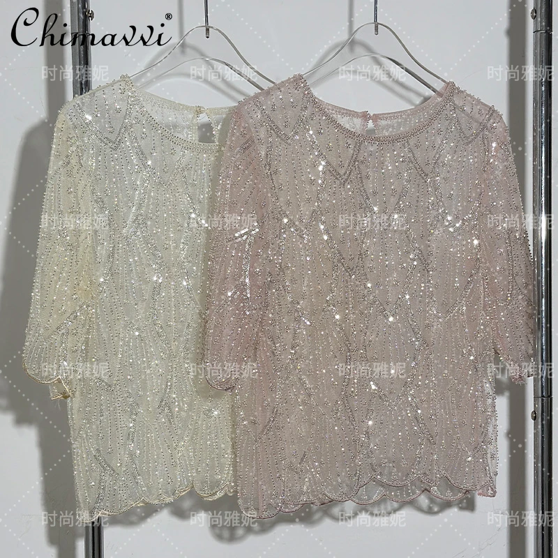 Fashion Heavy Sequined Beaded Short-sleeved Top Women's 2025 Summer New Sweet Girl Loose Slim Round Neck Pullover T-shirt
Fashion Heavy Sequined Beaded Short-sleeved Top Women's 2025 Summer New Sweet Girl Loose Slim Round Neck Pullover T-shirt