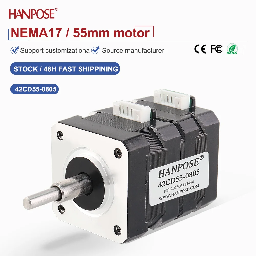 Two phase four wire NEMA17 42CD55 stepper motor 0.27N. m 4.1A automation equipment robot joint manufacturer direct sales NEMA17
Two phase four wire NEMA17 42CD55 stepper motor 0.27N. m 4.1A automation equipment robot joint manufacturer direct sales NEMA17