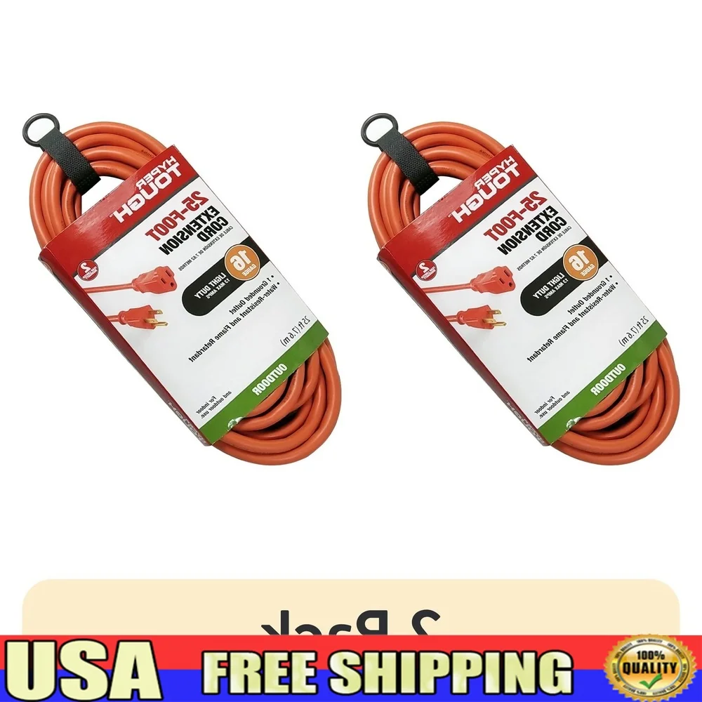 2 Pack 25FT 16AWG Outdoor Extension Cord 125V 13A Grounded Plug Durable Safety Hook and Loop Strap ETL Listed
2 Pack 25FT 16AWG Outdoor Extension Cord 125V 13A Grounded Plug Durable Safety Hook and Loop Strap ETL Listed