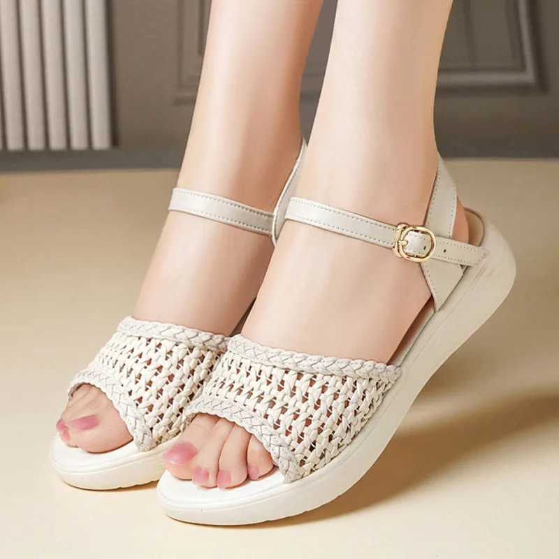 3cm Breathable Comfortable Knit Genuine Leather Sandals Summer 2026 Women's Flat Platform Sandals Casual Shoes for Office Beach
3cm Breathable Comfortable Knit Genuine Leather Sandals Summer 2026 Women's Flat Platform Sandals Casual Shoes for Office Beach