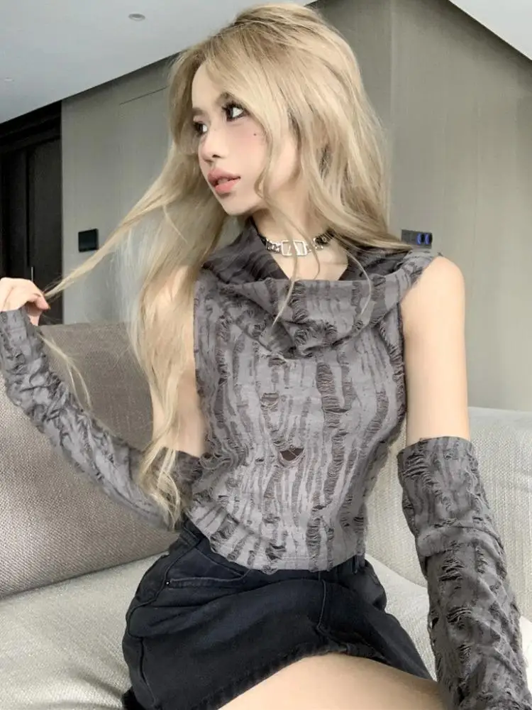 Grunge Cutout Hooded Vest with Sleeves for Women Female Office Lady Unique Short Top Edgy Punk Streetwear Fall Design Hot Sale
Grunge Cutout Hooded Vest with Sleeves for Women Female Office Lady Unique Short Top Edgy Punk Streetwear Fall Design Hot Sale