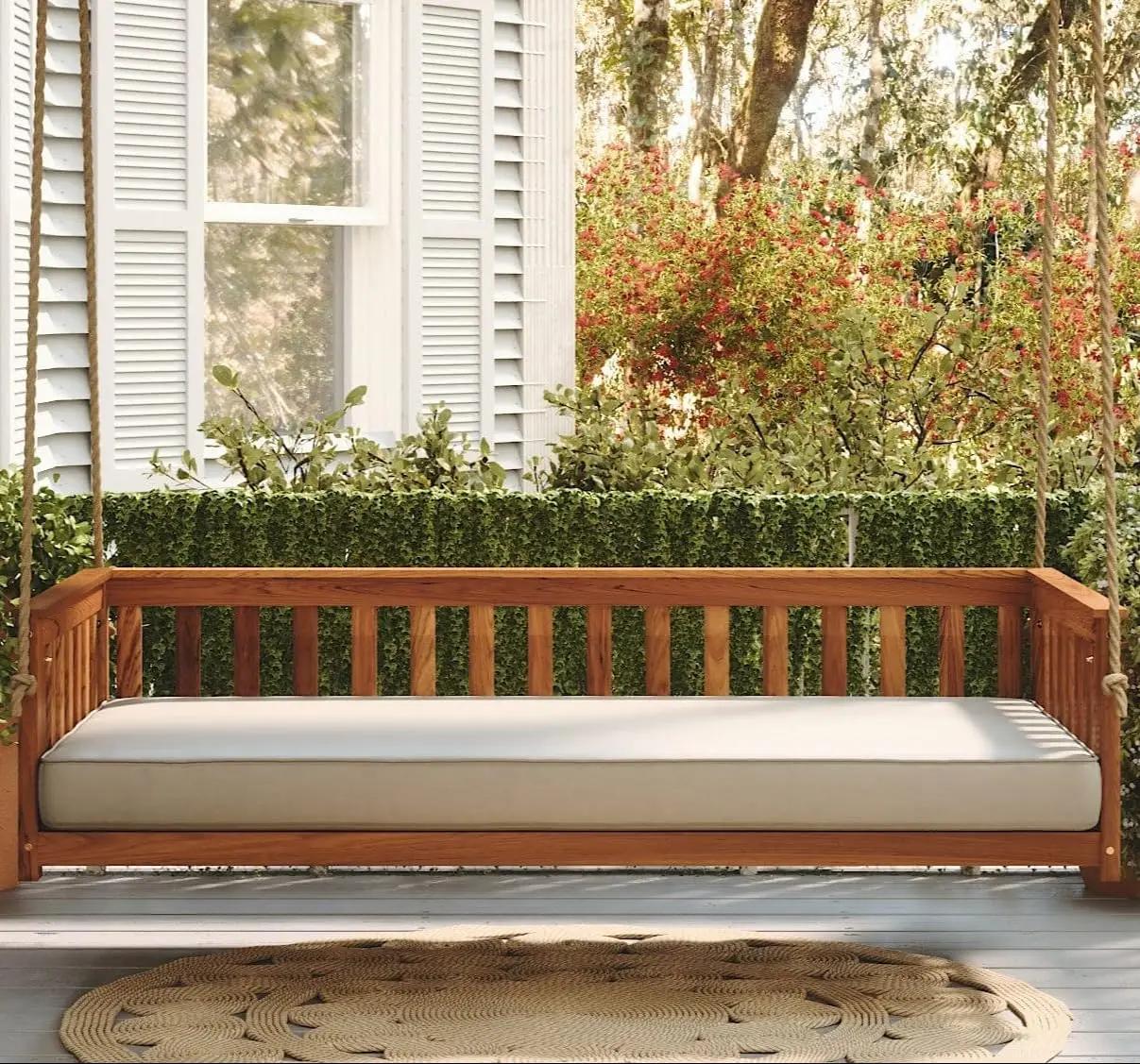 Charleston Twin Outdoor Porch Swing Bed with Ropes - Acacia Wood Bed Swing in Natural Finish, Customized
Charleston Twin Outdoor Porch Swing Bed with Ropes - Acacia Wood Bed Swing in Natural Finish, Customized