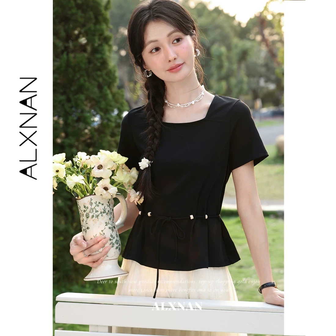 ALXNAN Women's T-shirt Black Square Neck Short Sleeve Tees Slim Fit Summer Elegant Casual Fashion Basic Tops Ladies 2026 L63729
ALXNAN Women's T-shirt Black Square Neck Short Sleeve Tees Slim Fit Summer Elegant Casual Fashion Basic Tops Ladies 2026 L63729