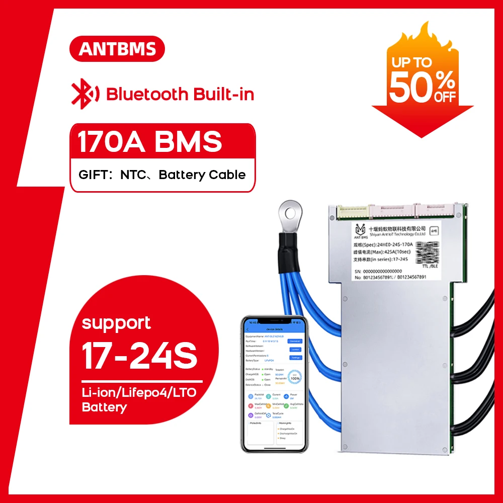 ANT BMS 17S 18S 19S 20S 21S 22S 23S 24S for Li-ion Lifepo4 LTO Battery smart bms 48V 60V 72V 170A smart balance board BT
ANT BMS 17S 18S 19S 20S 21S 22S 23S 24S for Li-ion Lifepo4 LTO Battery smart bms 48V 60V 72V 170A smart balance board BT