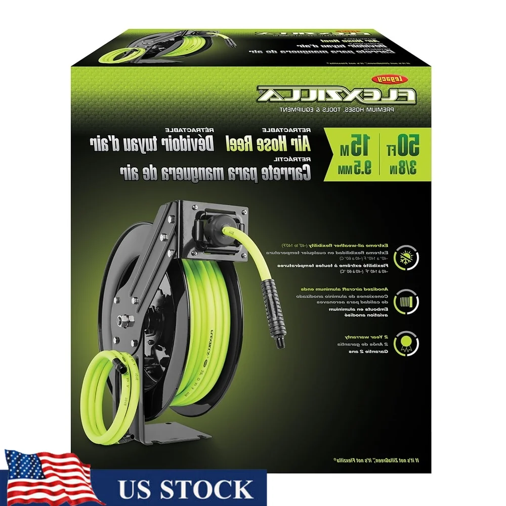 Retractable Air Hose Reel Open Face Heavy-Duty Steel Construction Multi-Position Guide Arm Indoor Industrial Use 3/8 x 50 Feet
Retractable Air Hose Reel Open Face Heavy-Duty Steel Construction Multi-Position Guide Arm Indoor Industrial Use 3/8 x 50 Feet