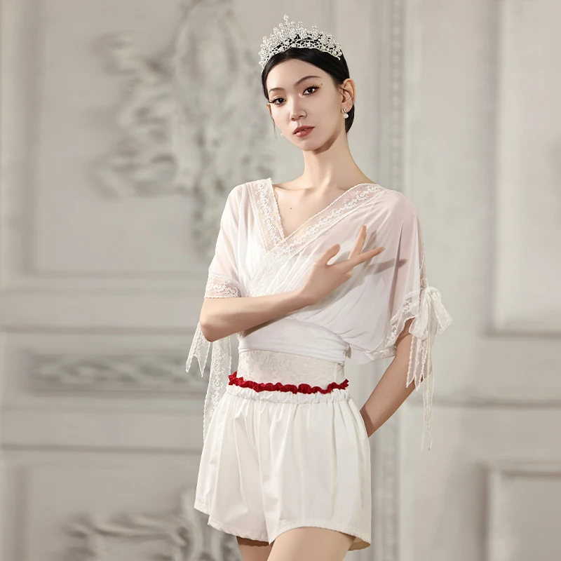 Sexy Cross-over Neck Lace Ballet Top Women Chiffion Short Sleeves Bow-Knot Ballet Outfit For Girls Ballerina Practice Clothes
Sexy Cross-over Neck Lace Ballet Top Women Chiffion Short Sleeves Bow-Knot Ballet Outfit For Girls Ballerina Practice Clothes
