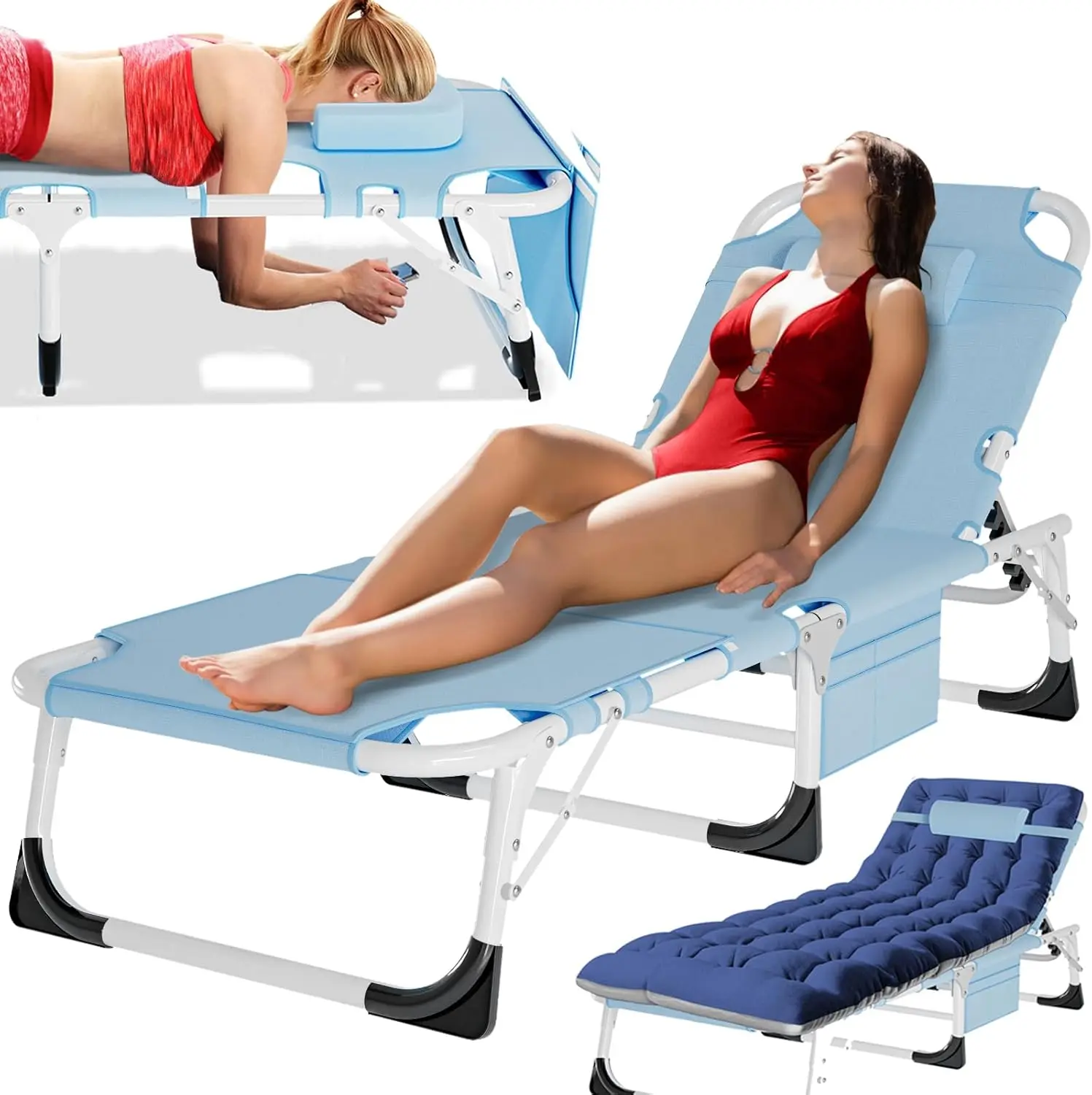 Oversized Beach Lounge Chair, 5-Position Adjustable Tanning Chair with Face Hole, Heavy Duty Folding Chaise for Pool Patio
Oversized Beach Lounge Chair, 5-Position Adjustable Tanning Chair with Face Hole, Heavy Duty Folding Chaise for Pool Patio