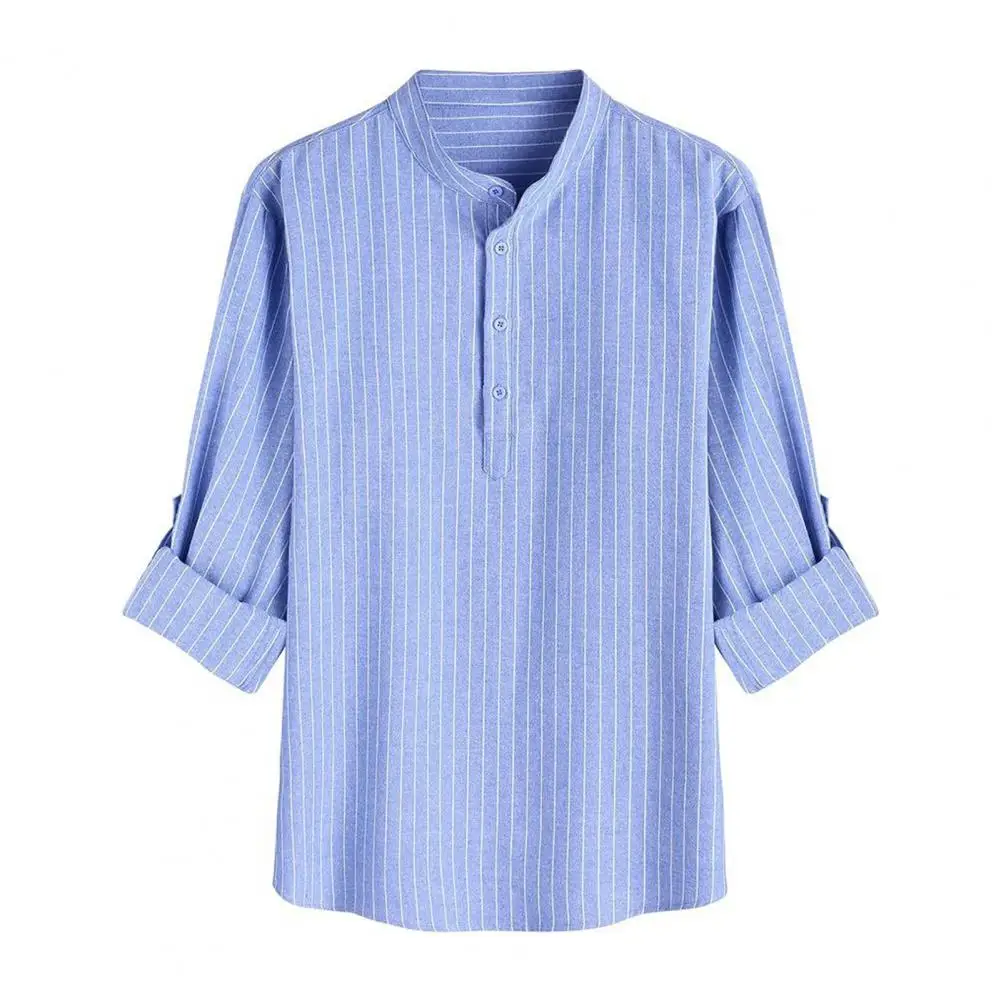 Men Striped Print Shirt Stylish Men's Striped Shirt with Stand Collar Cufflink Detail for Spring Fall Fashion Soft for Mid
Men Striped Print Shirt Stylish Men's Striped Shirt with Stand Collar Cufflink Detail for Spring Fall Fashion Soft for Mid