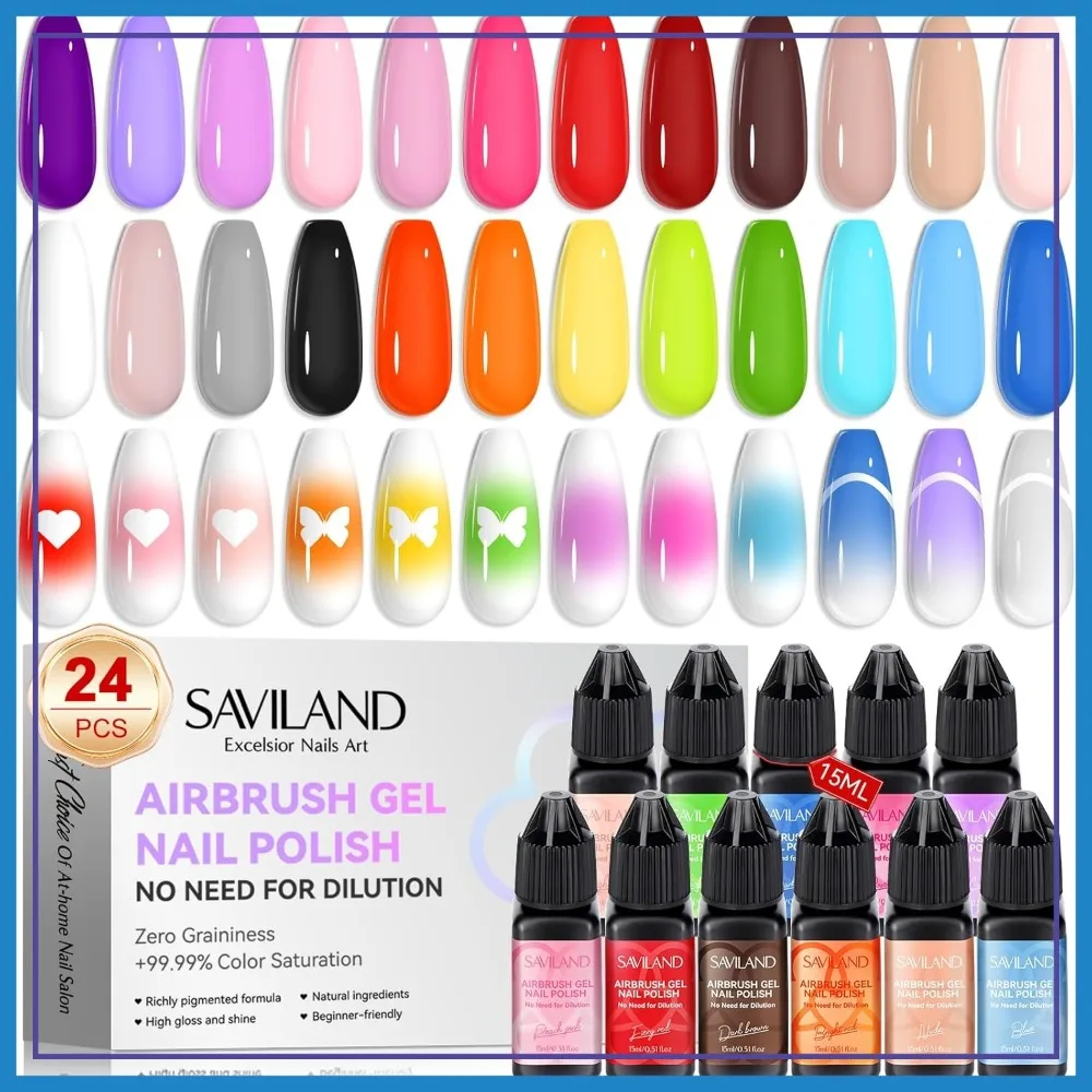 Airbrush Gel Nail Polish Set: 24 Colors, Hema-Free, High Saturation for Gradients & Nail Art, Home Salon Kit
Airbrush Gel Nail Polish Set: 24 Colors, Hema-Free, High Saturation for Gradients & Nail Art, Home Salon Kit