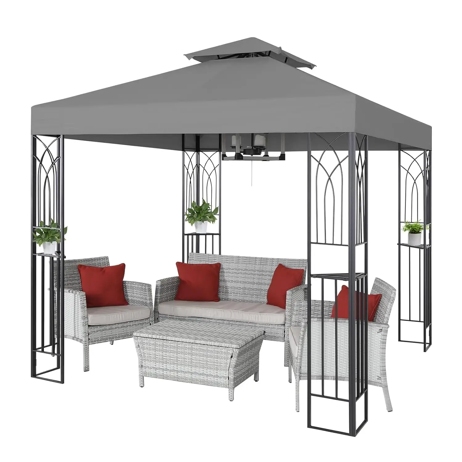 8x8 Outdoor Patio Gazebo with Corner Shelves, Two-Tier Soft Top Canopy for Backyard, Lawn, Deck and Garden, Gray, Customized
8x8 Outdoor Patio Gazebo with Corner Shelves, Two-Tier Soft Top Canopy for Backyard, Lawn, Deck and Garden, Gray, Customized