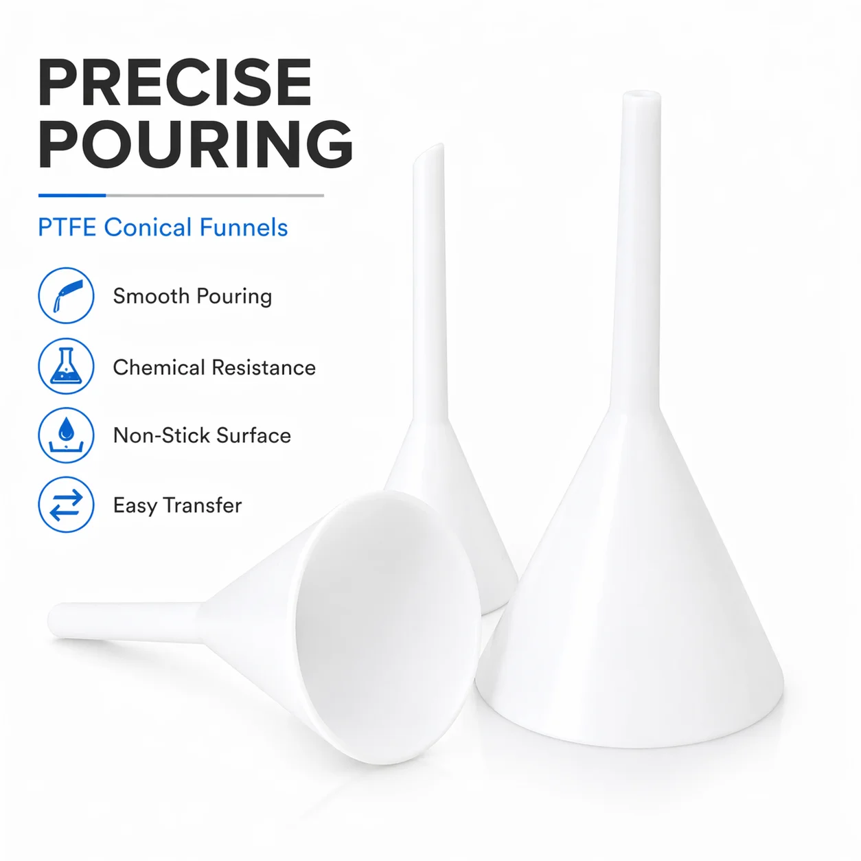 PTFE Funnel White Chemical Resistant Laboratory Funnel with Filter 52mm 80mm 105mm 160mm for Liquid Transfer and Filtration
PTFE Funnel White Chemical Resistant Laboratory Funnel with Filter 52mm 80mm 105mm 160mm for Liquid Transfer and Filtration