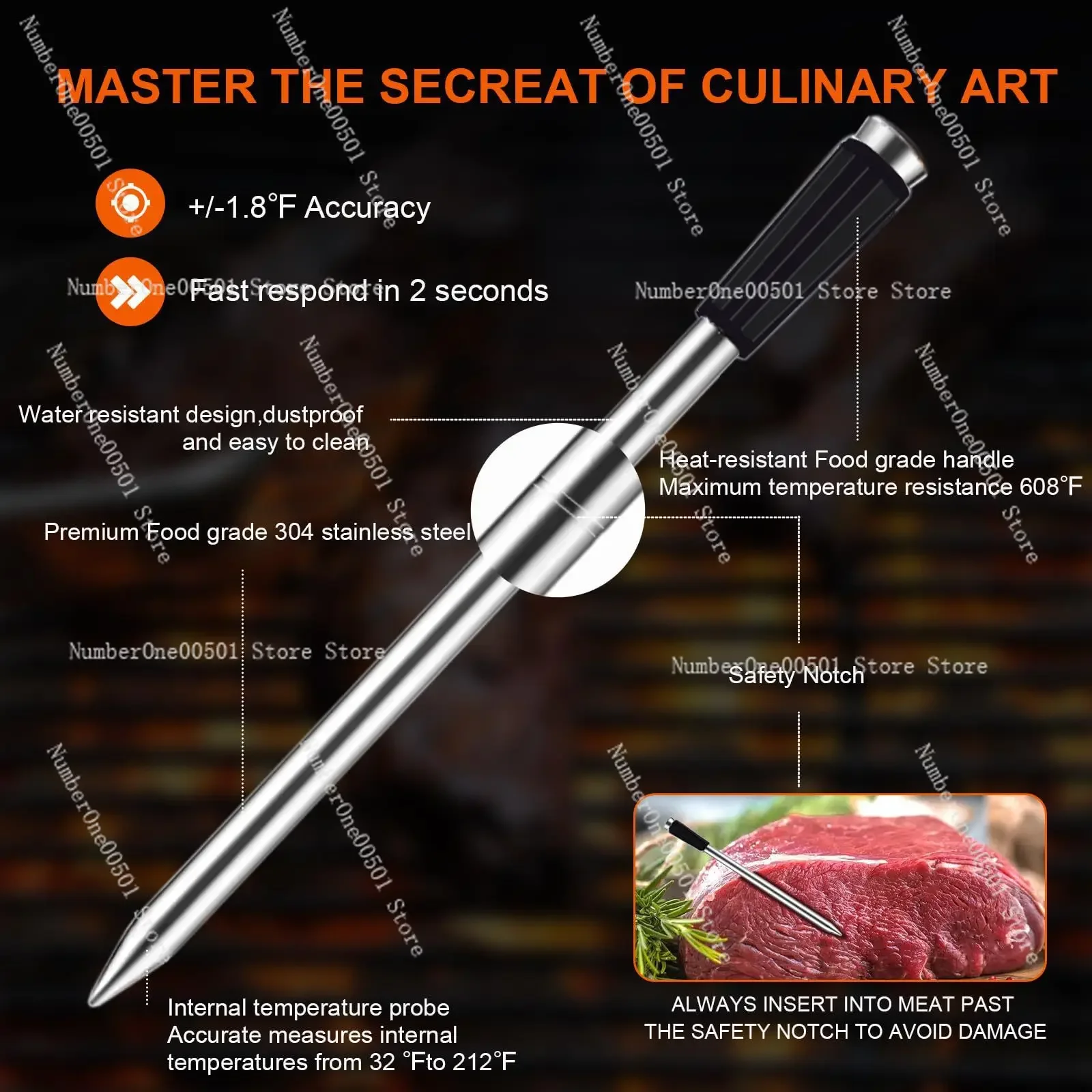 Smart Wireless Bluetooth BBQ Thermometer Ejectable Probe for Oven Meat Grilling Kitchen Cooking Remote Temperature Monitor -095
Smart Wireless Bluetooth BBQ Thermometer Ejectable Probe for Oven Meat Grilling Kitchen Cooking Remote Temperature Monitor -095