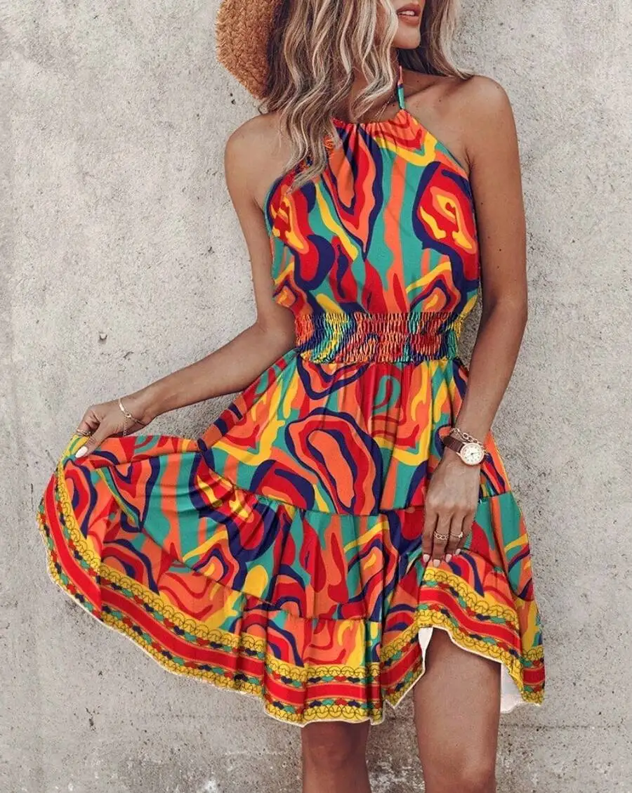 Summer Colorful Abstract Print Halter Neck Sleeveless Mini Dress
Summer Colorful Abstract Print Halter Neck Sleeveless Mini Dress