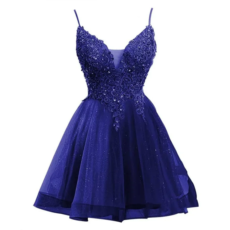 Sexy Navy Blue Short Prom Party Dresses V-neck Straps Sleeveless Lace Appliques Evening Gown Birthday Homocoming Robe De Soriee
Sexy Navy Blue Short Prom Party Dresses V-neck Straps Sleeveless Lace Appliques Evening Gown Birthday Homocoming Robe De Soriee