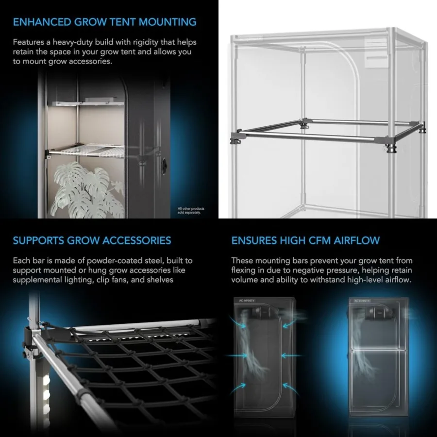 Heavy-Duty Grow Tent Mounting Bars ', High Airflow CFM Kit Prevents Walls from Sucking in, Trellis and Supplemental Lights Moun
Heavy-Duty Grow Tent Mounting Bars ', High Airflow CFM Kit Prevents Walls from Sucking in, Trellis and Supplemental Lights Moun