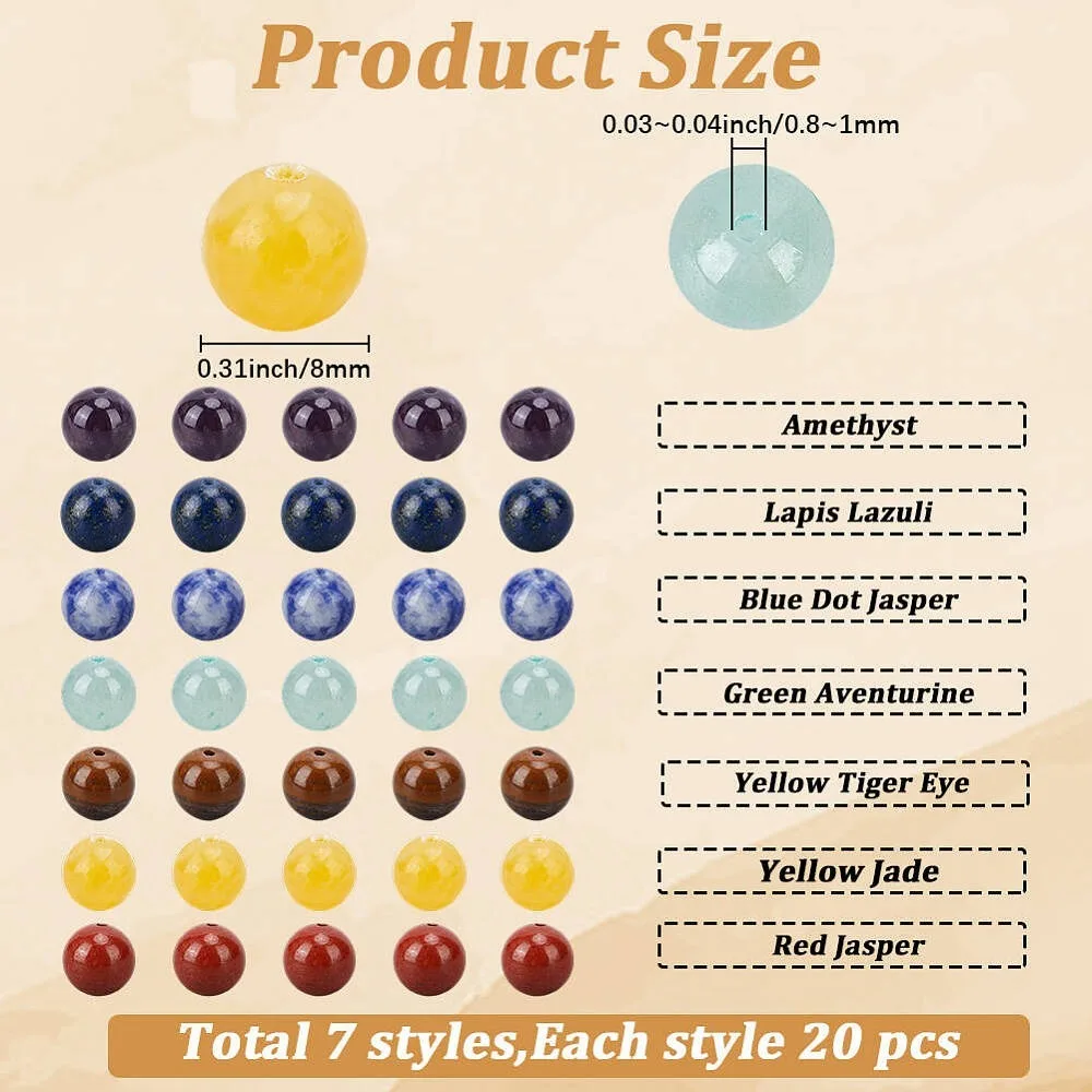140Pcs 7 Styles Amethyst Lazuli Blue Spot Jasper Green Aventurine Yellow Tiger Eye Yellow Jade Red Jasper Beads
140Pcs 7 Styles Amethyst Lazuli Blue Spot Jasper Green Aventurine Yellow Tiger Eye Yellow Jade Red Jasper Beads