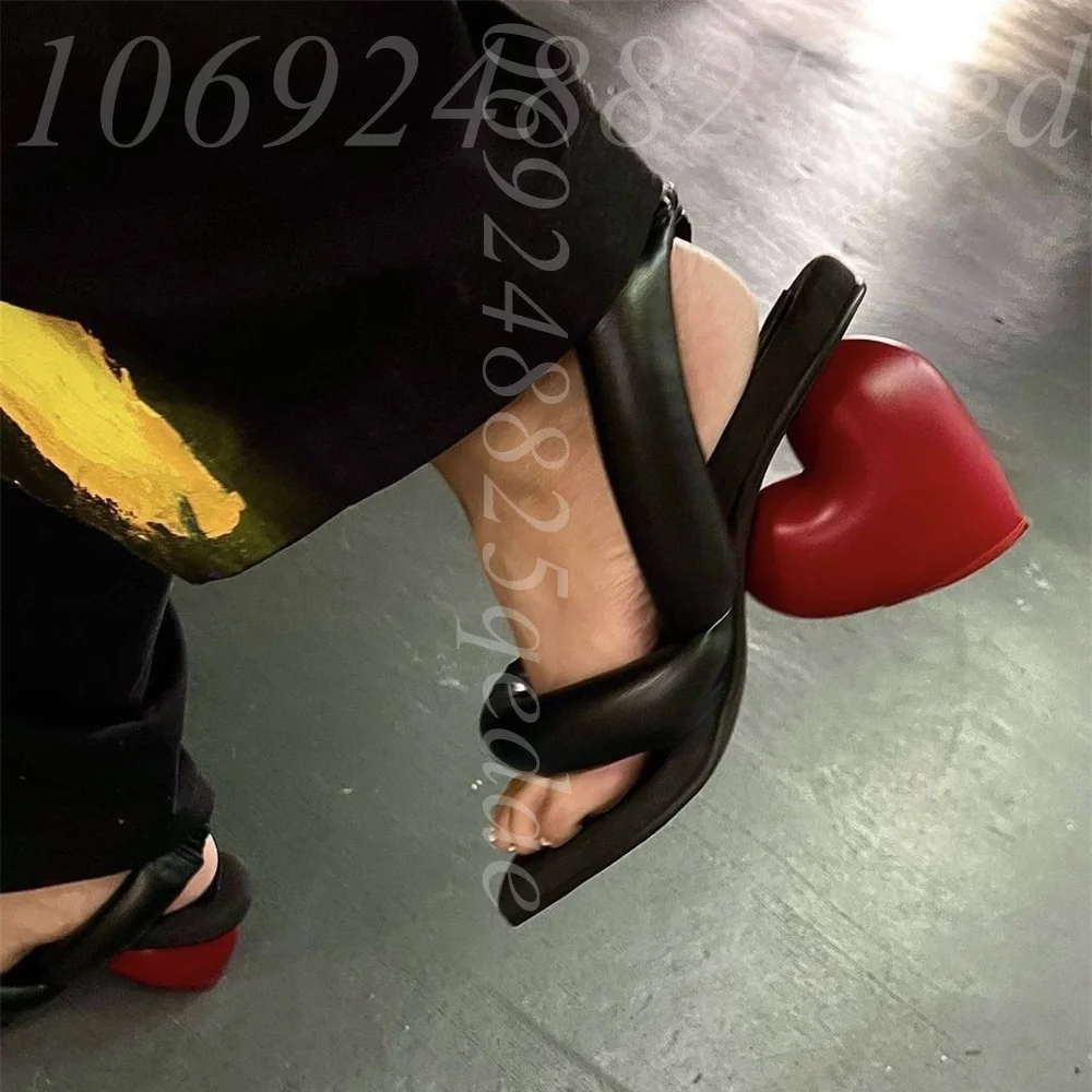 Women's Red Heart Shaped Heel Black Thong Sandals, Ankle Strap Square Toe High Heel Slide Sandals with Unique Design Sexy Shoes
Women's Red Heart Shaped Heel Black Thong Sandals, Ankle Strap Square Toe High Heel Slide Sandals with Unique Design Sexy Shoes