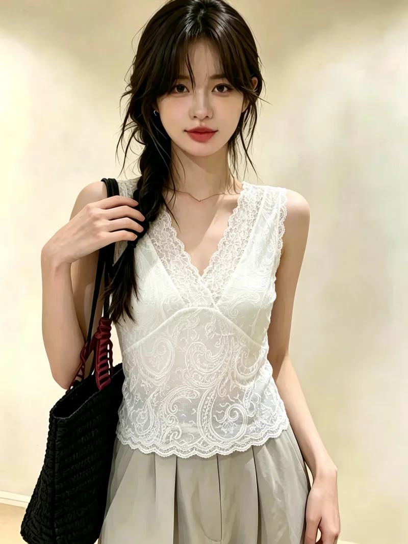 Lace V-neck Sleeveless Vest Women's Summer New Style Pure Desire Slimming Top Self-retention Model Korean Style Commute
Lace V-neck Sleeveless Vest Women's Summer New Style Pure Desire Slimming Top Self-retention Model Korean Style Commute