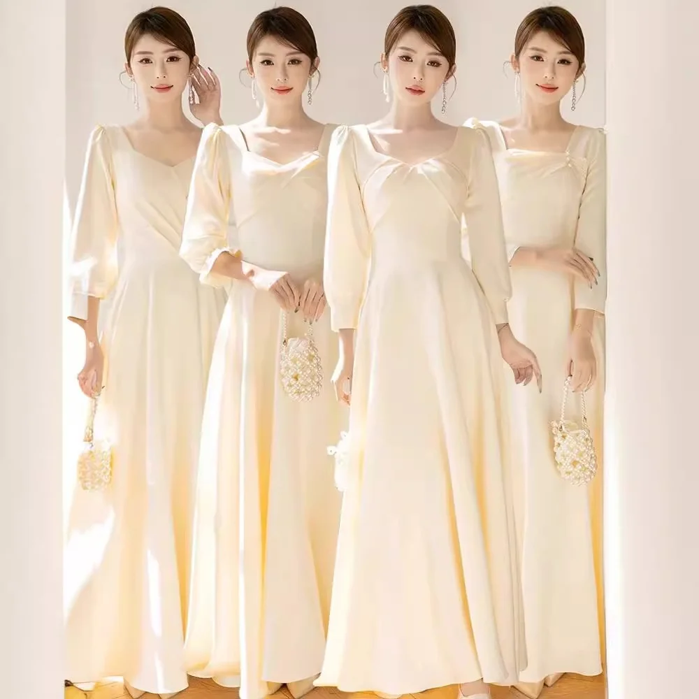 Champagne Satin Maids of Long Sve Slim Fit Gown Sister up Dr Women's Casual Wear Faionable New 2024 Model
Champagne Satin Maids of Long Sve Slim Fit Gown Sister up Dr Women's Casual Wear Faionable New 2024 Model