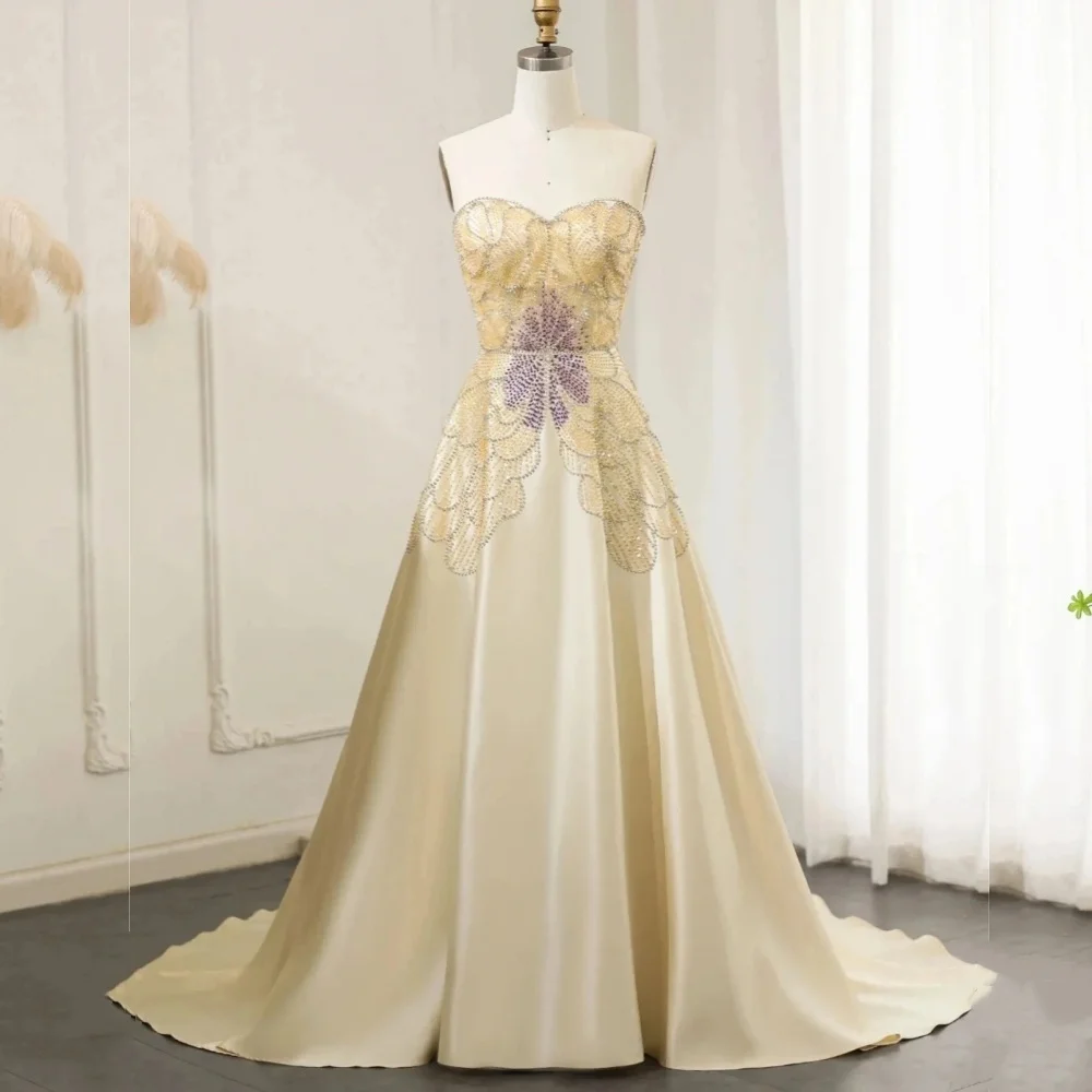 Customized Modern Style Charmeuse Sequined Pleat A-line Strapless Long Dresses Bespoke Occasion Matching
Customized Modern Style Charmeuse Sequined Pleat A-line Strapless Long Dresses Bespoke Occasion Matching