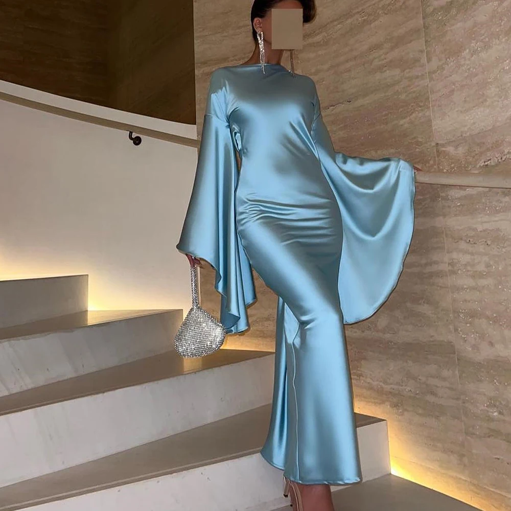 Saudi Evening Dresses Straight Long Sleeves Satin Boat Neck Tea Length Elegant Pleats Dresses For Formal Occasions Formal Women
Saudi Evening Dresses Straight Long Sleeves Satin Boat Neck Tea Length Elegant Pleats Dresses For Formal Occasions Formal Women