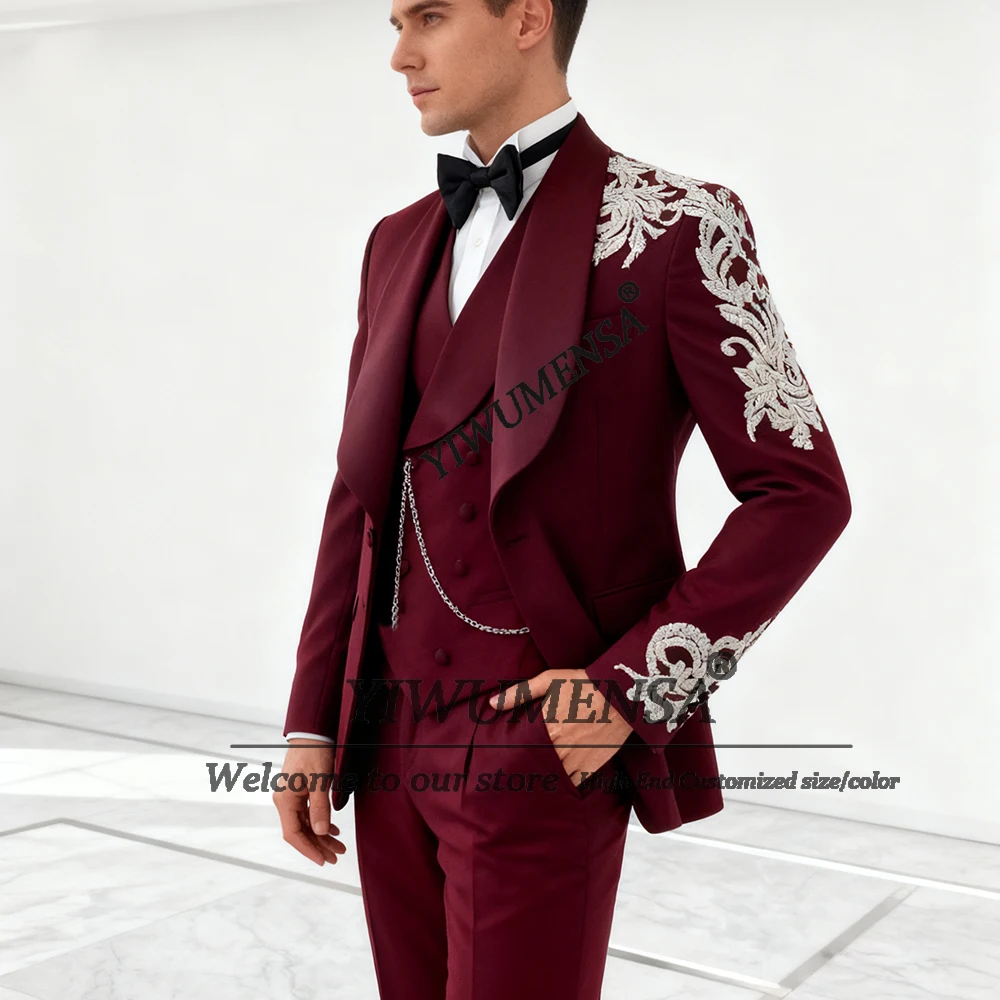 Роскошный костюм с кристаллами из бисера для мужчин, комплект из 3-х предметов, атласная шаль с лацканами, пиджак для выпускного вечера, индивидуальные смокинги для банкета жениха, облегающие
Роскошный костюм с кристаллами из бисера для мужчин, комплект из 3-х предметов, атласная шаль с лацканами, пиджак для выпускного вечера, индивидуальные смокинги для банкета жениха, облегающие