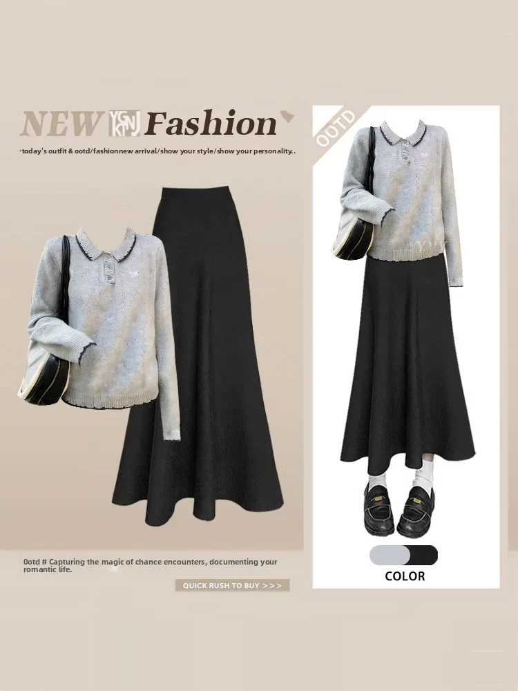 Large Size Women's Knitted Sweater Fi Tail Skirt Two Piece Set Spring Faion Color Blo Collar Fem Clothing Ensemble
Large Size Women's Knitted Sweater Fi Tail Skirt Two Piece Set Spring Faion Color Blo Collar Fem Clothing Ensemble