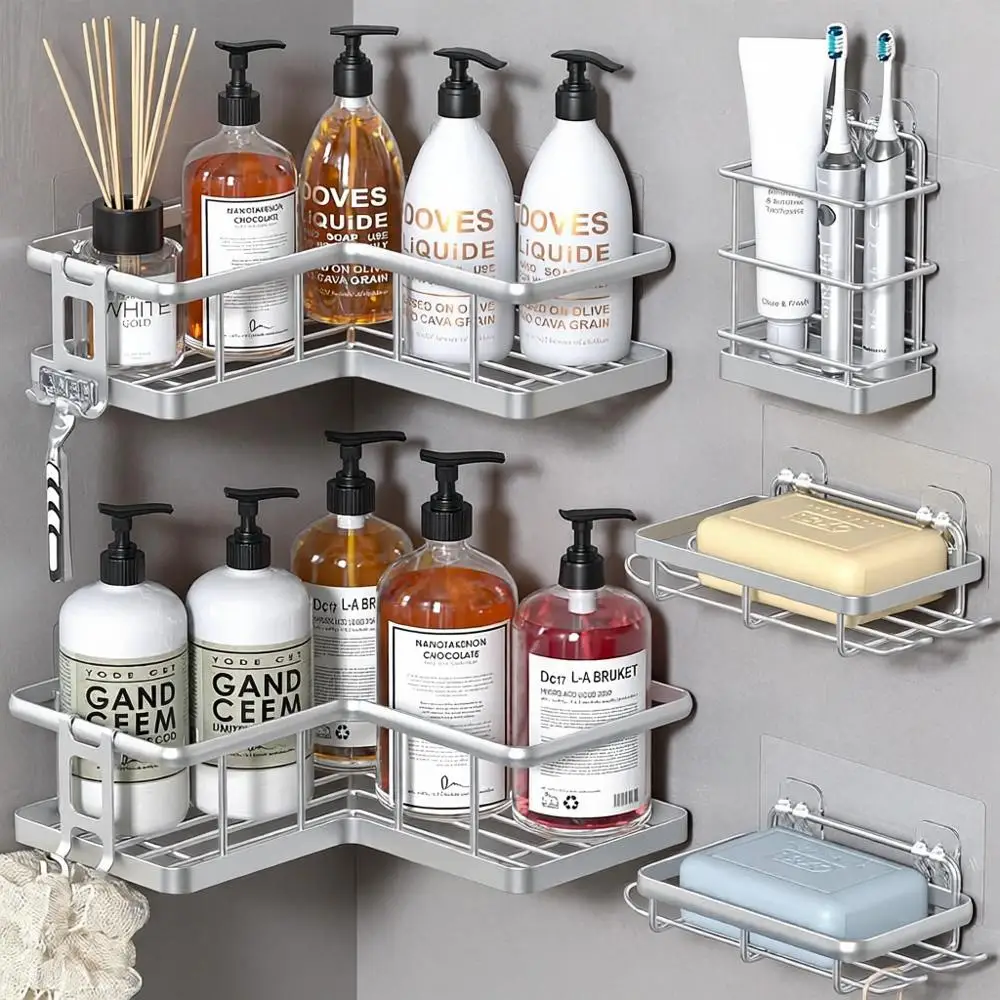 5-Pack Self-Adhesive Shower Caddy Organizer with Soap Holder & 4 Hooks, Large Bathroom Storage Rack, Silver
5-Pack Self-Adhesive Shower Caddy Organizer with Soap Holder & 4 Hooks, Large Bathroom Storage Rack, Silver