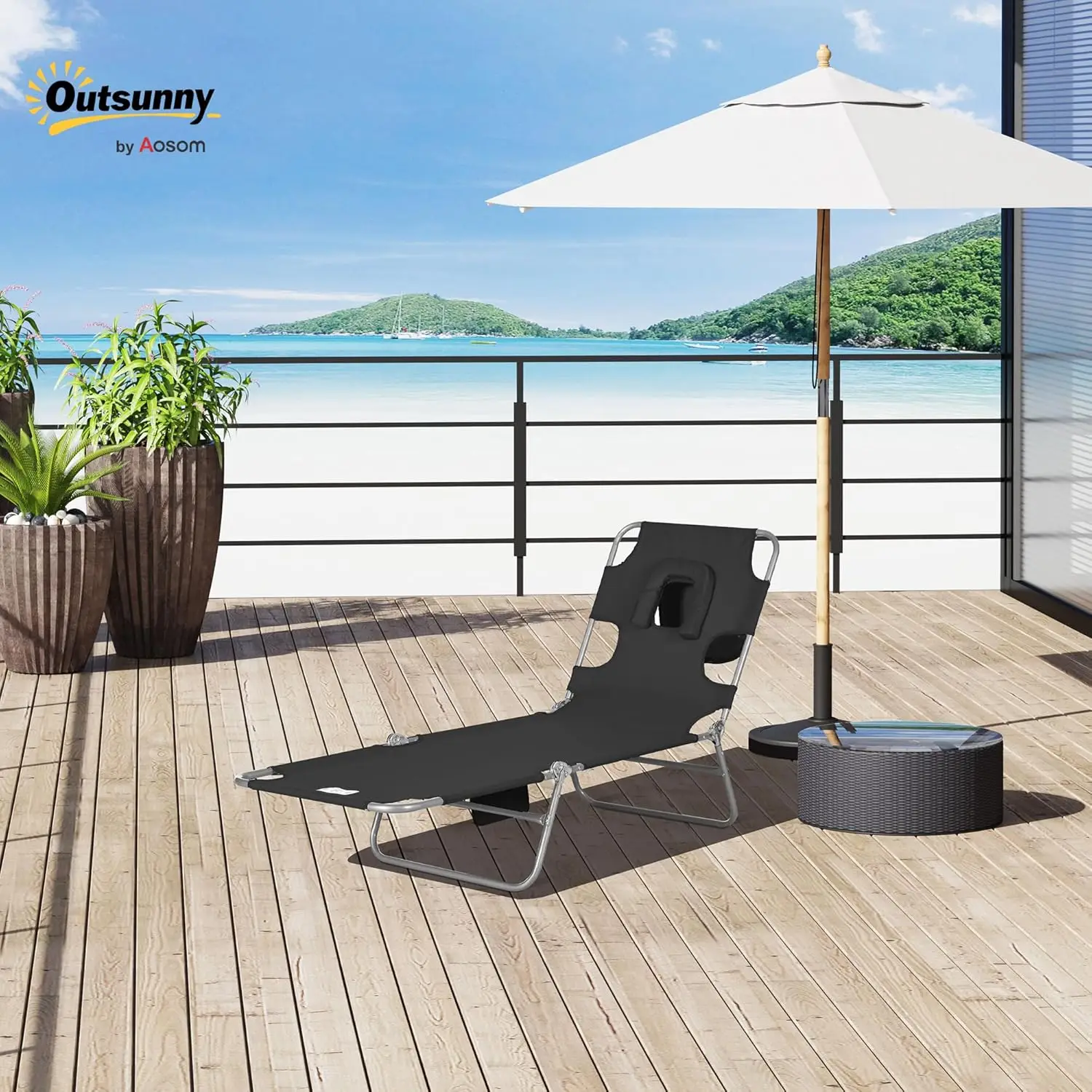 Outsunny Chaise Lounge Chair Outdoor with Face Arm Hole, 5-Position Reclining Face Down Tanning Chair with Carry Strap, Side Pocket, Portable Folding Bed Cot for Patio Beach Pool, Black
Outsunny Chaise Lounge Chair Outdoor with Face Arm Hole, 5-Position Reclining Face Down Tanning Chair with Carry Strap, Side Pocket, Portable Folding Bed Cot for Patio Beach Pool, Black