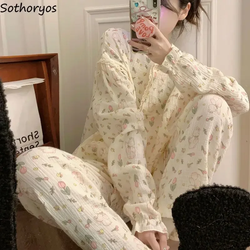 Pajama Sets Women Autumn Sleepwear Print Casual Sweet Korean Style Loose Girlish Pockets Home Lounge Tender Princess Students
Pajama Sets Women Autumn Sleepwear Print Casual Sweet Korean Style Loose Girlish Pockets Home Lounge Tender Princess Students