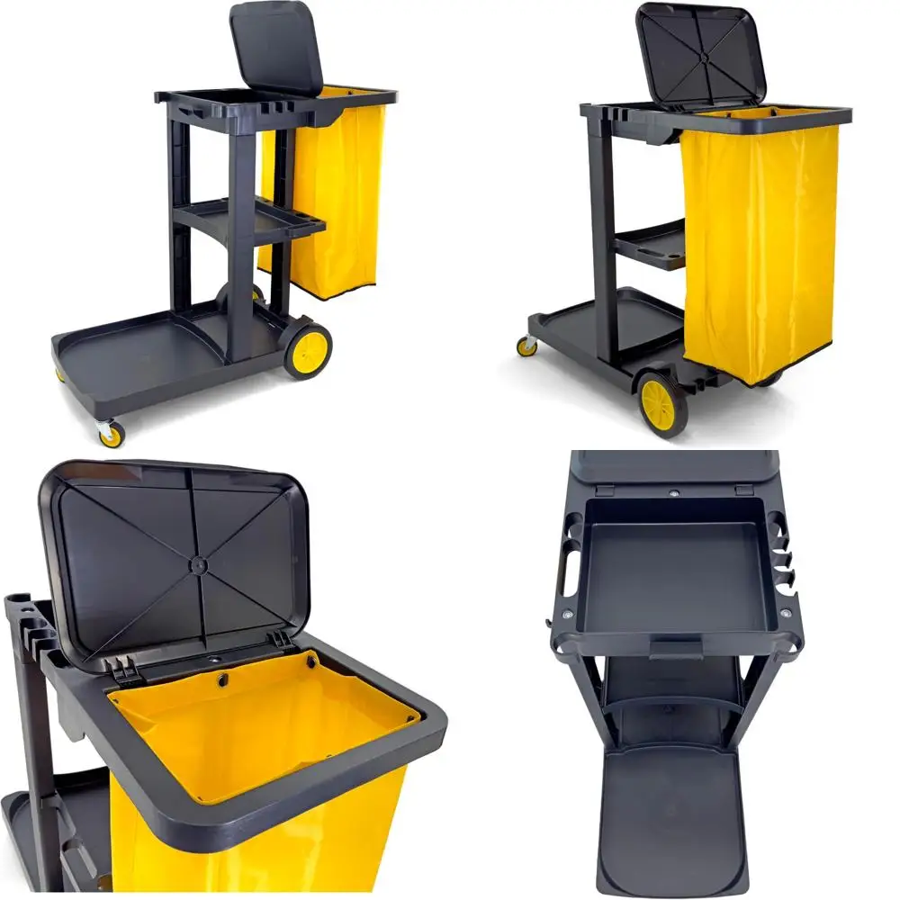 сверхмощная визиторная тележка с 3 полками, виниловый пакет емкостью 25 галлонов, емкостью 450 фунтов, черный для эффективной уборки.
сверхмощная визиторная тележка с 3 полками, виниловый пакет емкостью 25 галлонов, емкостью 450 фунтов, черный для эффективной уборки.