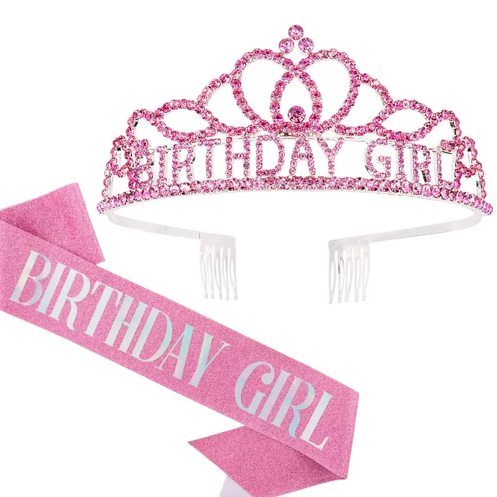 Pink Rhinestone Birthday Crown Set with Tiara and Sash for Women
Pink Rhinestone Birthday Crown Set with Tiara and Sash for Women