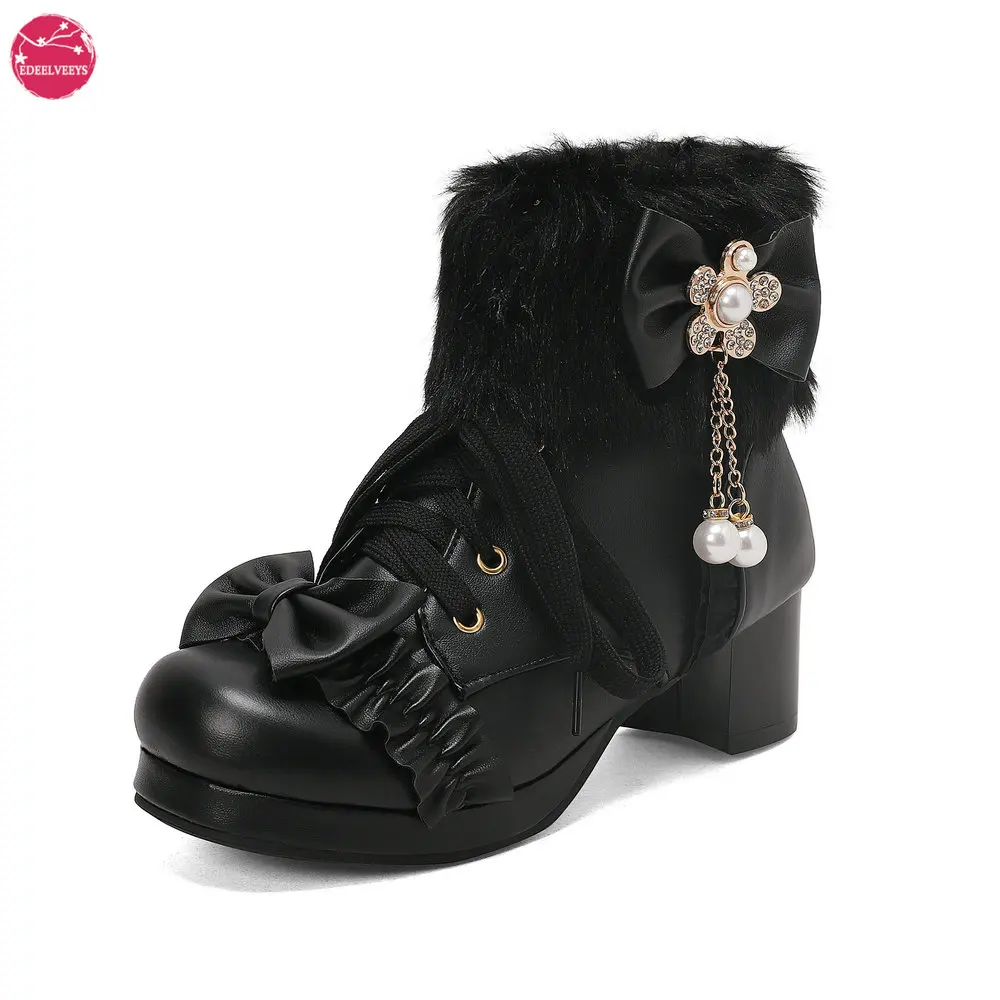 JK Uniform Winter Boots with Faux Fur and Pearl Flower Pendant Waterproof Platform Side-Zip Perfect for Party Dances and Warmth
JK Uniform Winter Boots with Faux Fur and Pearl Flower Pendant Waterproof Platform Side-Zip Perfect for Party Dances and Warmth