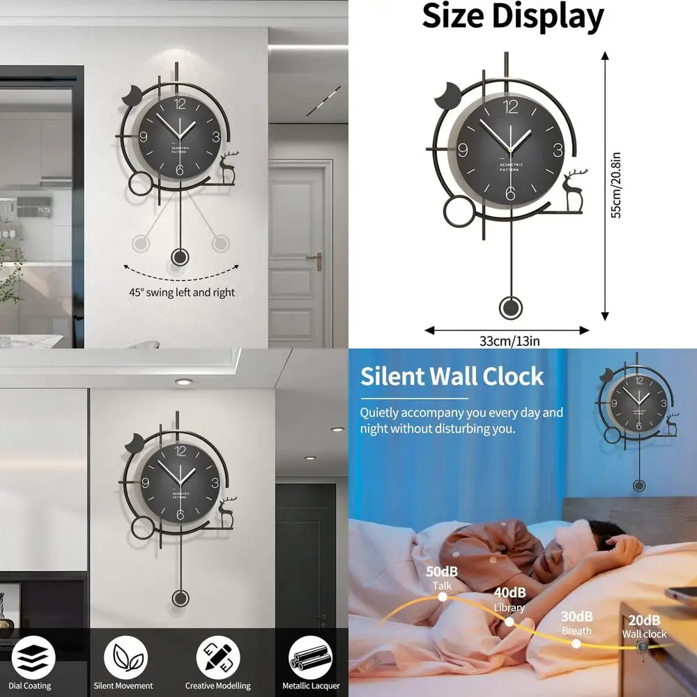 Modern Wall Clock for Living Room,Large Black Decorative Wall Clock with Pendulum Creative Silent Clock Non Ticking Battery Oper
Modern Wall Clock for Living Room,Large Black Decorative Wall Clock with Pendulum Creative Silent Clock Non Ticking Battery Oper