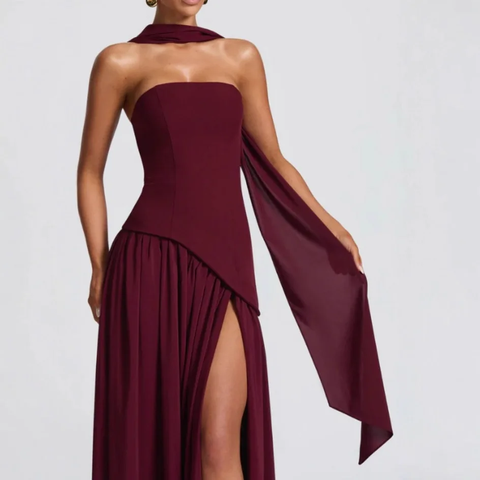 Elegant Strapless Sexy Maxi Dress Women Gown Scarf Collar Bandage Backless High Split Club Party Evening Long Dress
Elegant Strapless Sexy Maxi Dress Women Gown Scarf Collar Bandage Backless High Split Club Party Evening Long Dress