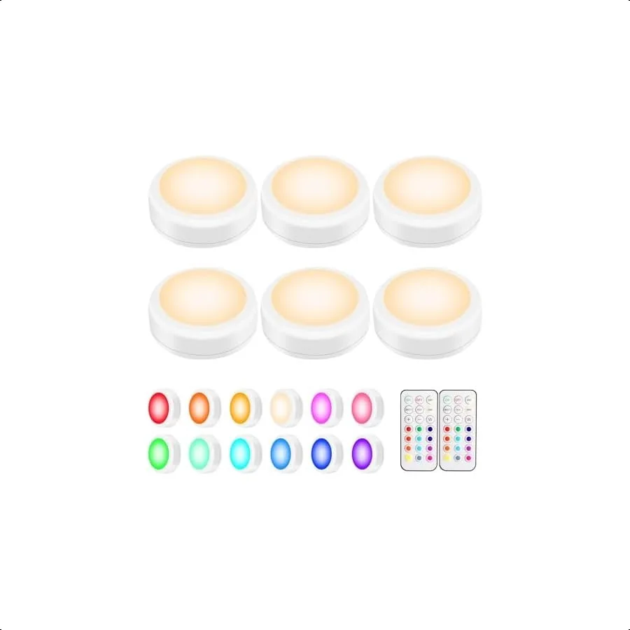 LED Puck Lights with Remote Control Wireless Under Cabinet and Closet Lighting Color Changing Lights with Dimmer Timer and AA B
LED Puck Lights with Remote Control Wireless Under Cabinet and Closet Lighting Color Changing Lights with Dimmer Timer and AA B