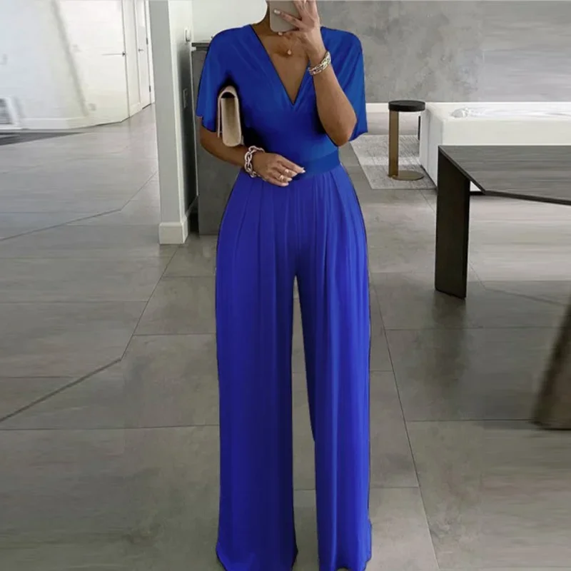 Sexy V Neck Short Sleeve Straight Jumpsuit 2024 Fashion Summer Female Casual Office Loose Romper Elegant Women Wide Leg Trousers
Sexy V Neck Short Sleeve Straight Jumpsuit 2024 Fashion Summer Female Casual Office Loose Romper Elegant Women Wide Leg Trousers