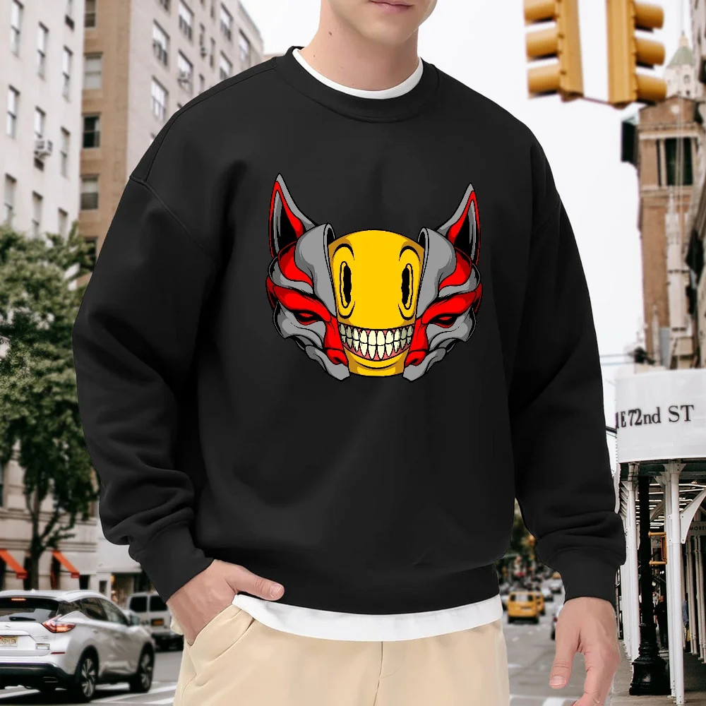 Men's Black Crew Neck Loose Sweatshirt with Unique Cartoon Devil Print Pullover, Street Fashion Casual Top, Versatile for Everyday Wear
Men's Black Crew Neck Loose Sweatshirt with Unique Cartoon Devil Print Pullover, Street Fashion Casual Top, Versatile for Everyday Wear