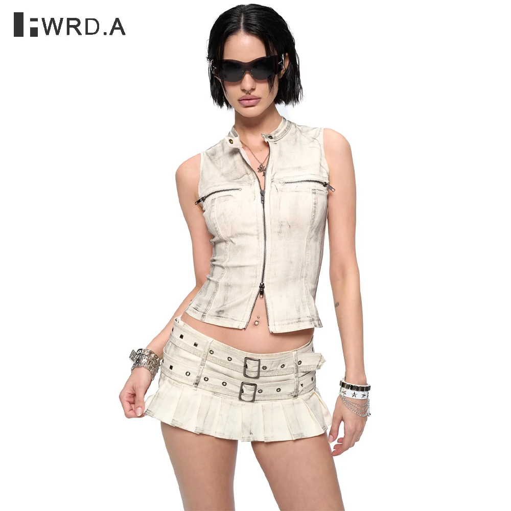 FWRD Distressed Mini Skirt With Studded Belt Sexy Streetwear Sleeveless Zipper Vest For Women Set #FWRD6003
FWRD Distressed Mini Skirt With Studded Belt Sexy Streetwear Sleeveless Zipper Vest For Women Set #FWRD6003