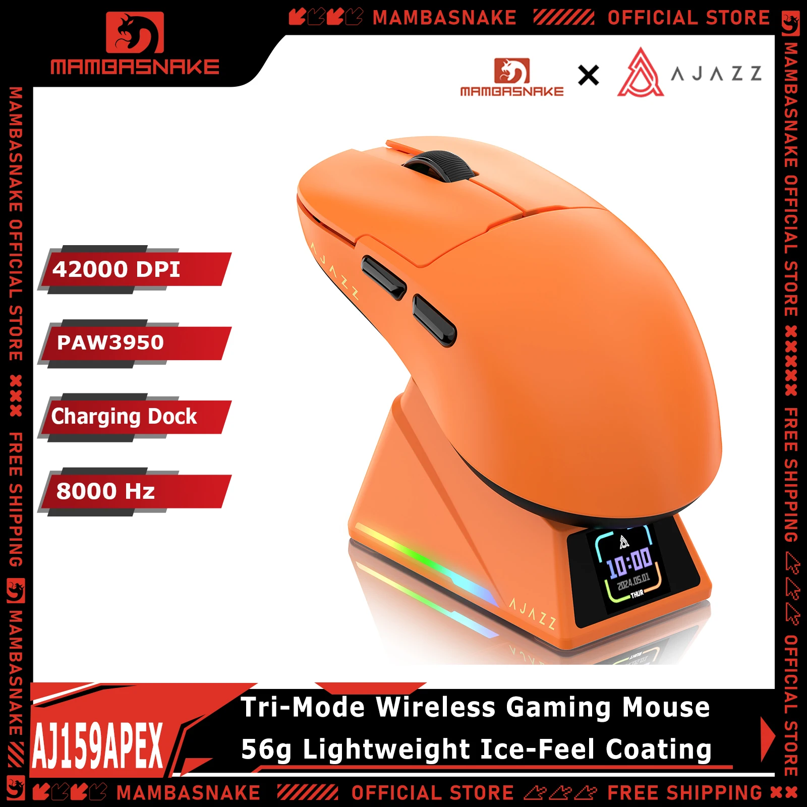 AJAZZ AJ159APEX Tri-Mode Wireless Gaming Mouse PAW3950 8000Hz 42000DPI 56g Lightweight Magnetic Charging Dock RGB
AJAZZ AJ159APEX Tri-Mode Wireless Gaming Mouse PAW3950 8000Hz 42000DPI 56g Lightweight Magnetic Charging Dock RGB