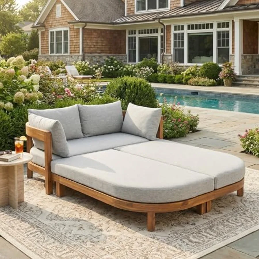 Donovan Acacia Wood Outdoor Daybed with Cushion, Solid Wood Patio Daybed, Patio Chaise Lounge Sofa, Outdoor Tanning Chair, Teak
Donovan Acacia Wood Outdoor Daybed with Cushion, Solid Wood Patio Daybed, Patio Chaise Lounge Sofa, Outdoor Tanning Chair, Teak