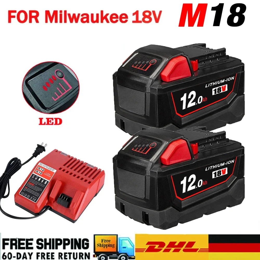 For Milwaukee 18V battery Apply To M18 12.0Ah 48-11-1815 48-11-1850 2646-20 2642-21ct Replacement Lithium Battery for Milwaukee
For Milwaukee 18V battery Apply To M18 12.0Ah 48-11-1815 48-11-1850 2646-20 2642-21ct Replacement Lithium Battery for Milwaukee