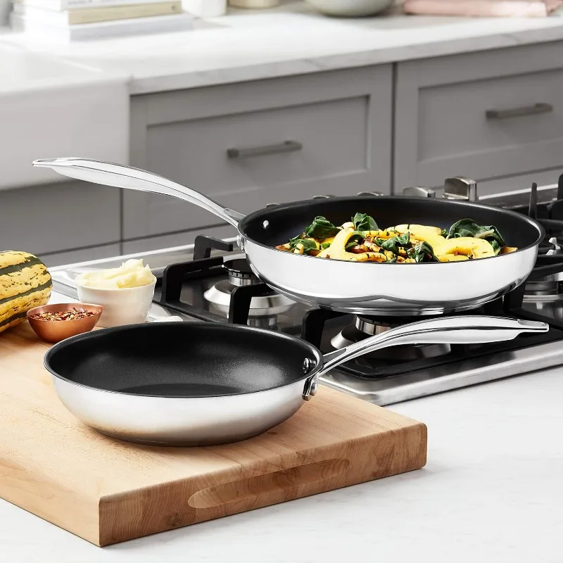2-Piece Non-Stick Stainless Steel Fry Pan Set, Oven Safe, Induction Compatible, Stay-Cool Handles, 10-Inch and 8-Inch
2-Piece Non-Stick Stainless Steel Fry Pan Set, Oven Safe, Induction Compatible, Stay-Cool Handles, 10-Inch and 8-Inch