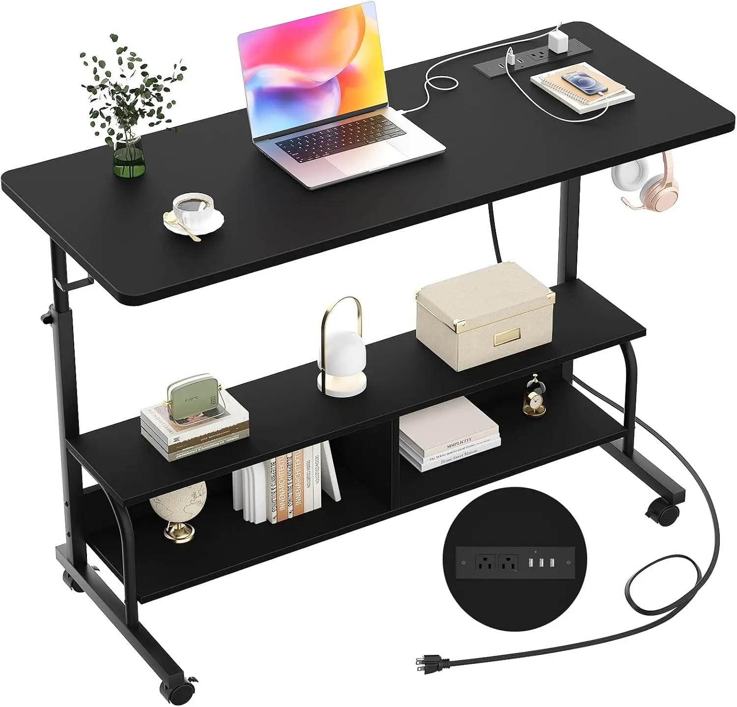 Height Adjustable Standing Desk with Power Outlets, 47" Manual Stand Up Desk with Storage Shelves Small Mobile Rolling C
Height Adjustable Standing Desk with Power Outlets, 47" Manual Stand Up Desk with Storage Shelves Small Mobile Rolling C