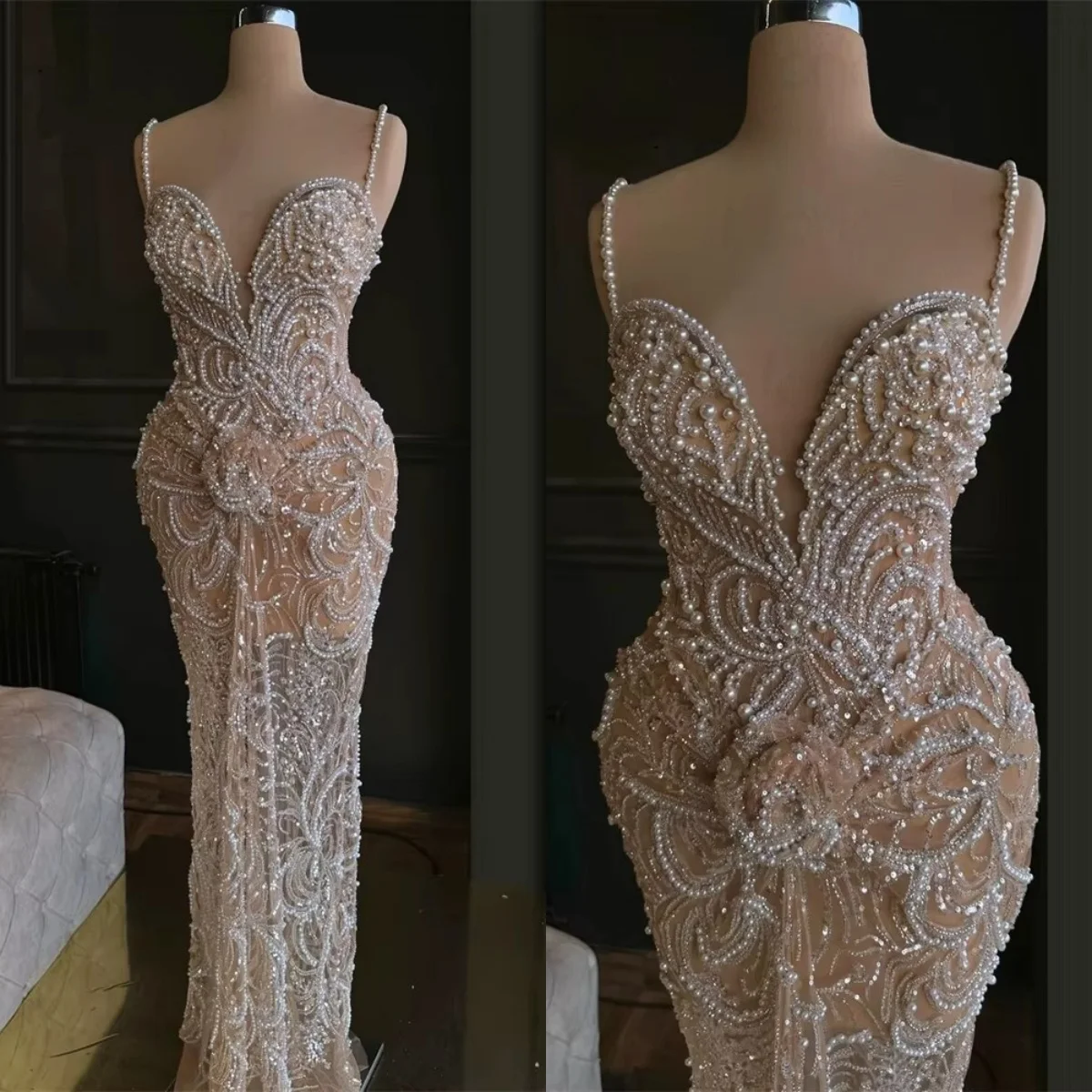 Gorgeous Wedding Dresses Pearls Beaded Mermaid Bridal Gowns Sequins Spaghetti Straps Customized Princess Vestidos De Novia
Gorgeous Wedding Dresses Pearls Beaded Mermaid Bridal Gowns Sequins Spaghetti Straps Customized Princess Vestidos De Novia
